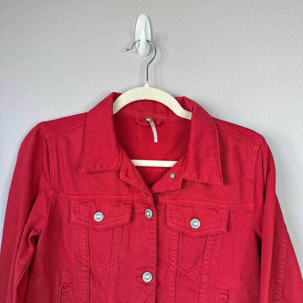 FREE PEOPLE Rumors Denim Jacket Strawberry Spritz Red Size XS NWT New - Picture 5 of 11